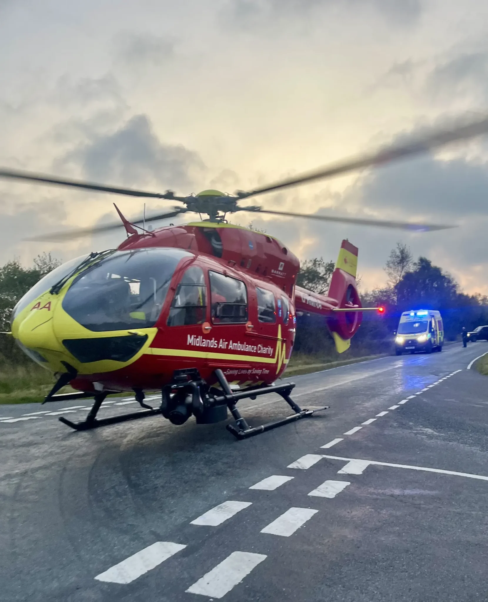 Maac Helicopter On The Road With Emergency Lights On