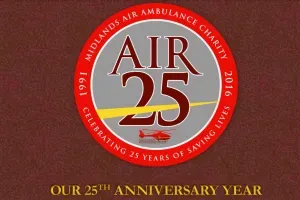 Maac Araf 25th Anniversary Logo With A Red Circle And Yellow Stripe