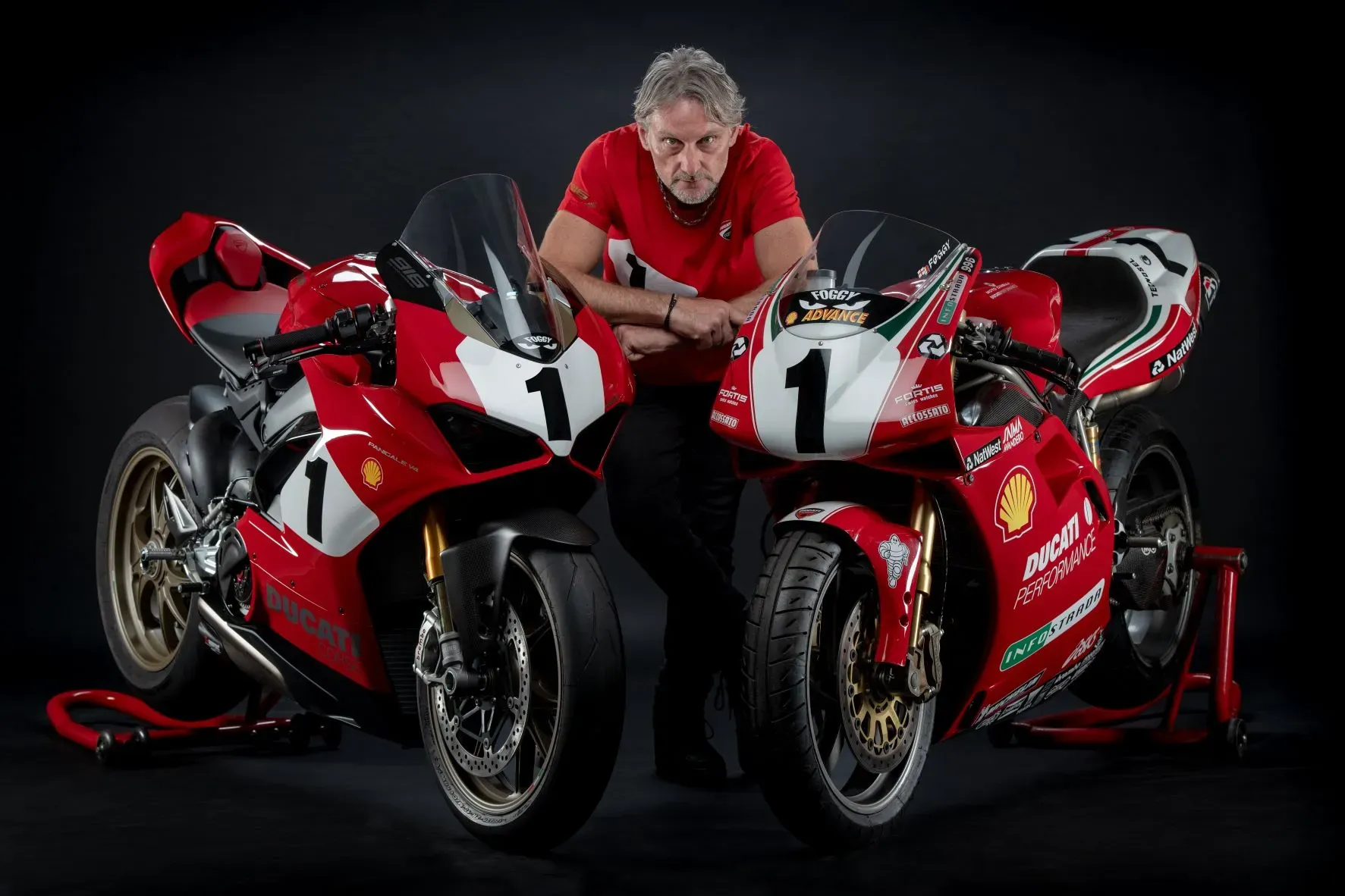 Maac Man Sitting On A Red Motorcycle With A Number One On It