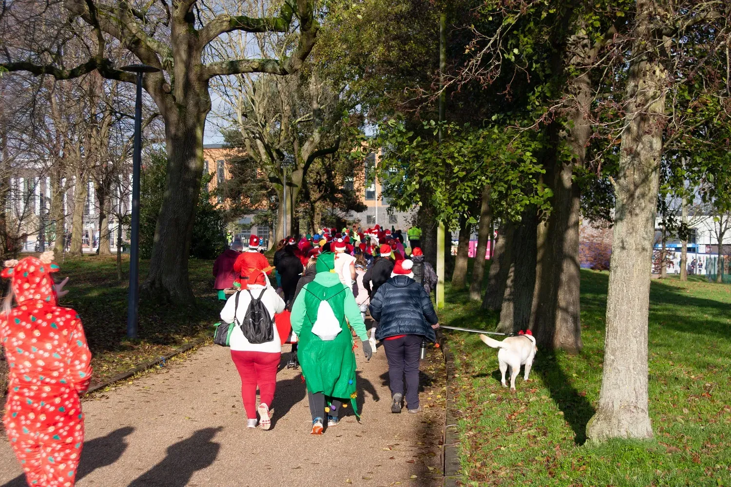 Maac People Walking Down A Path With A Dog On A Leash