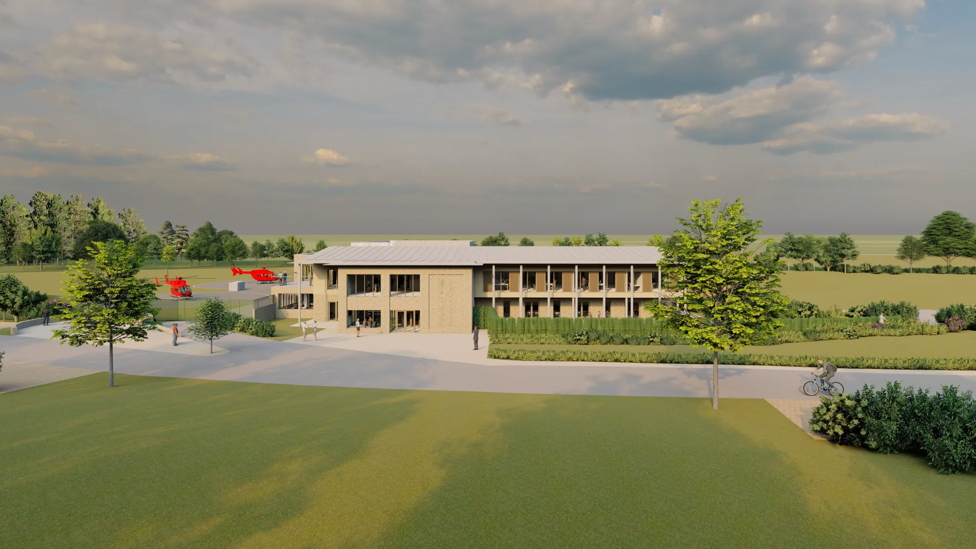 Maac Rendering Of A Building With A Large Lawn And Trees In Front Of It