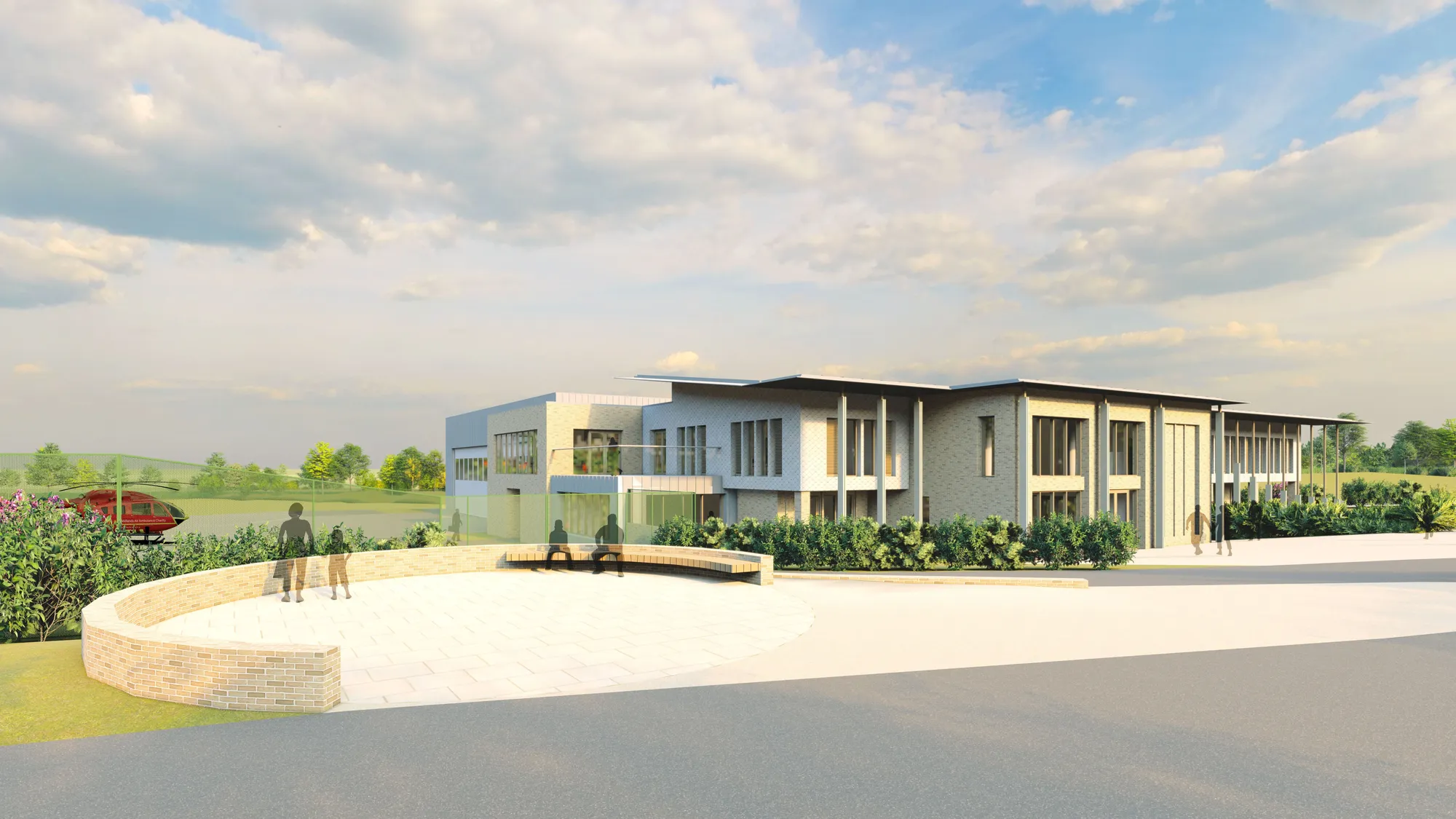 Maac Rendering Of A Modern House With A Curved Driveway And A Bench