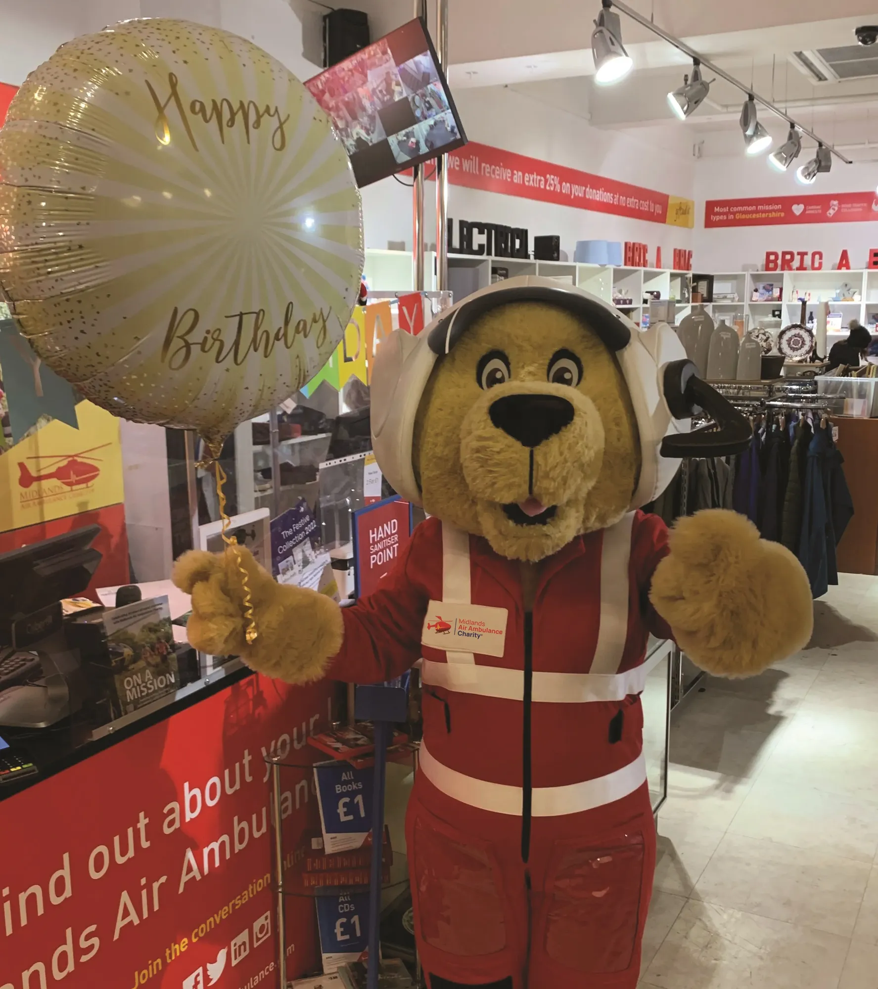 Maac Teddy Bear Dressed In A Red And White Outfit Holding A Balloon