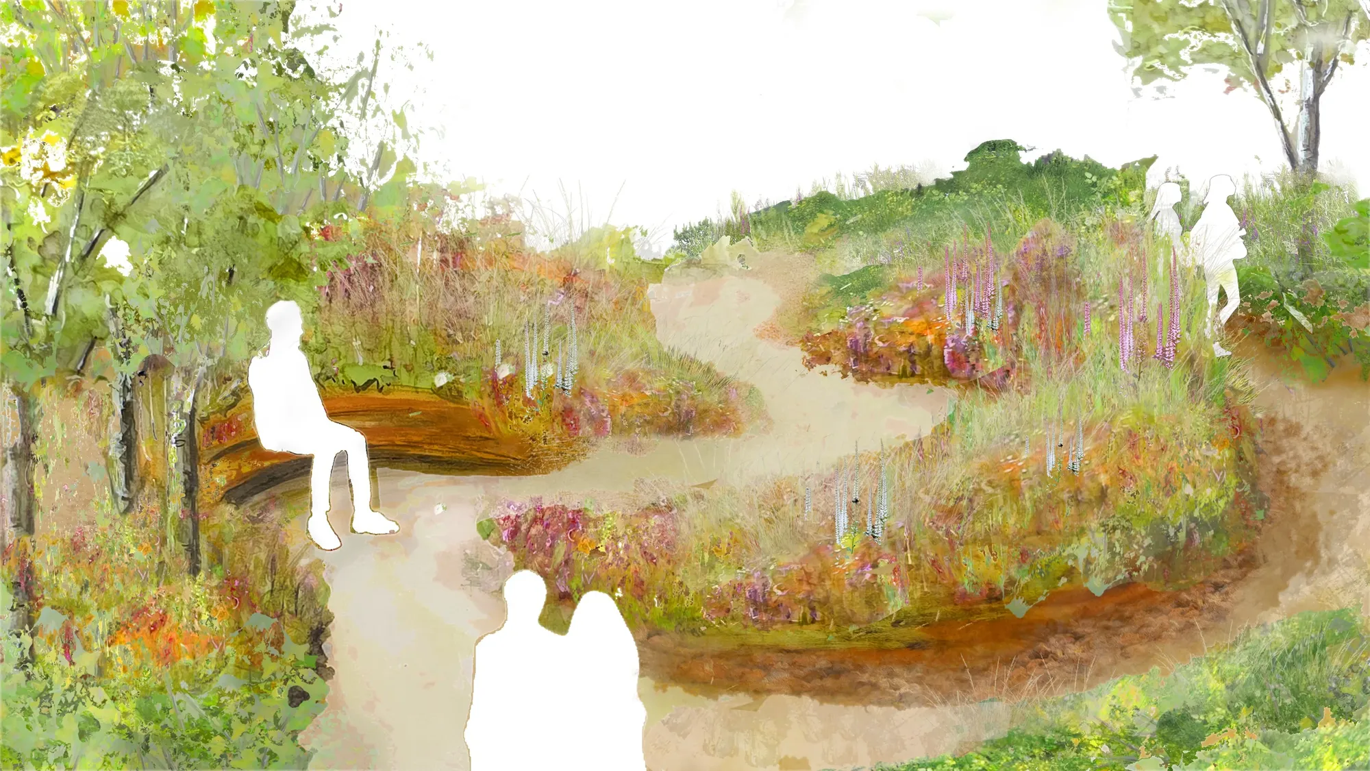 Maac There Is A Painting Of A Woman Sitting On A Bench In The Woods