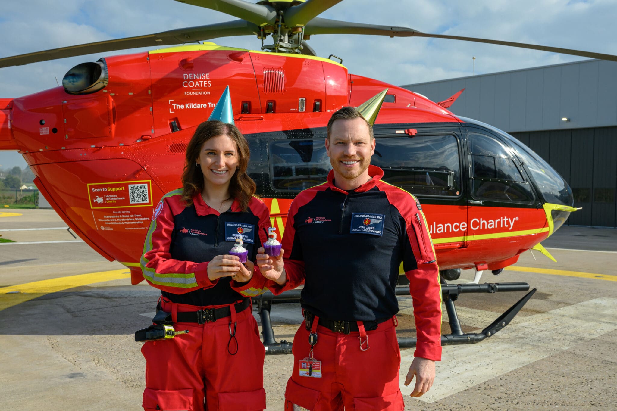 Maac Two Crew Members Stood Infront Of A Midlands Air Ambulance Helicopter