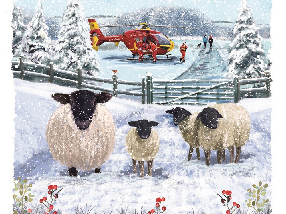 Winter Farm and Sheep in the Snow Christmas Cards